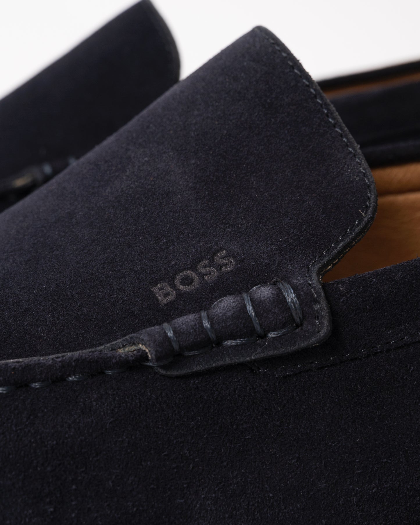 close up studio shot of BOSS Orange Kope Mocc sdd Mens Shoes in Dark Blue 401