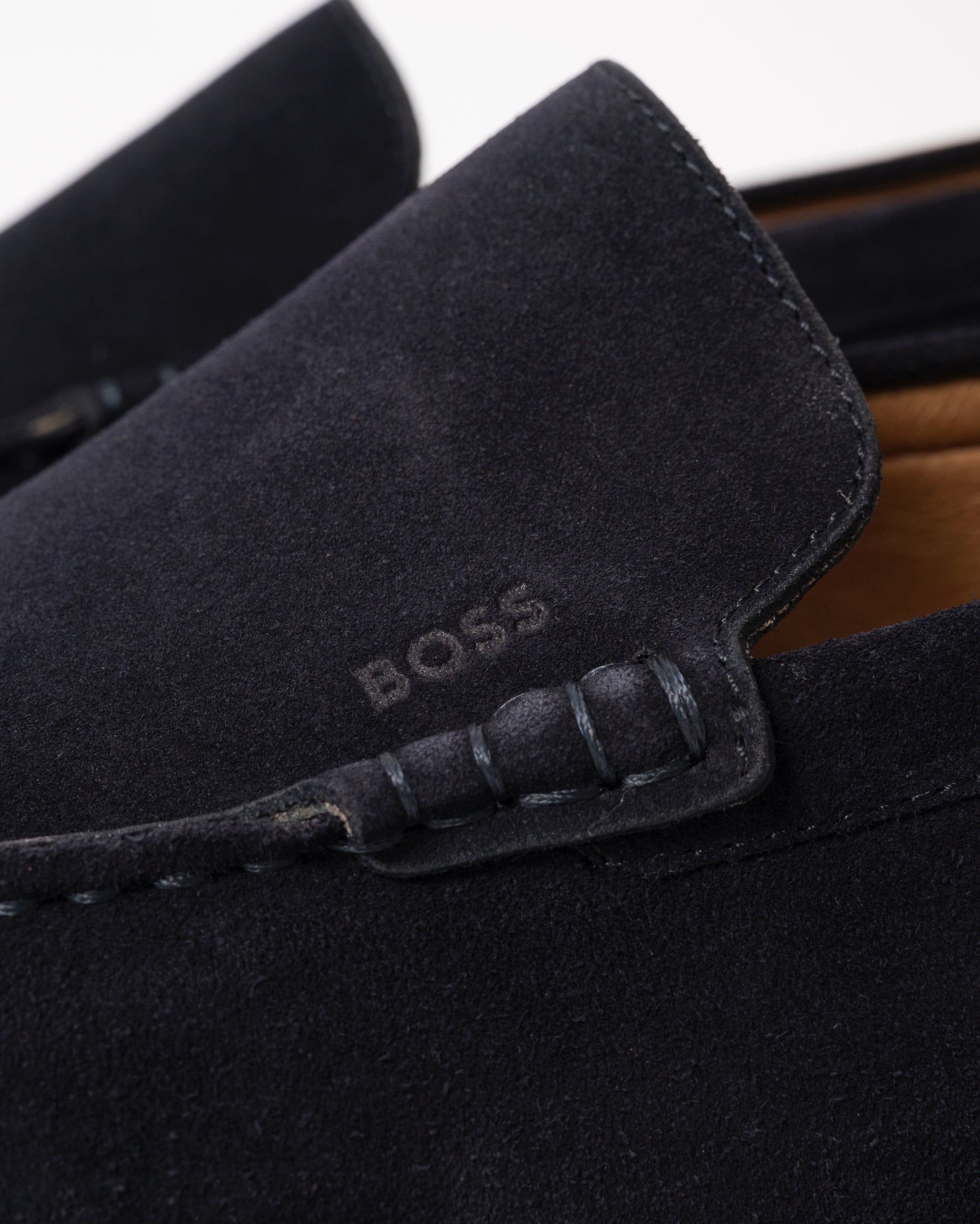 close up studio shot of BOSS Orange Kope Mocc sdd Mens Shoes in Dark Blue 401