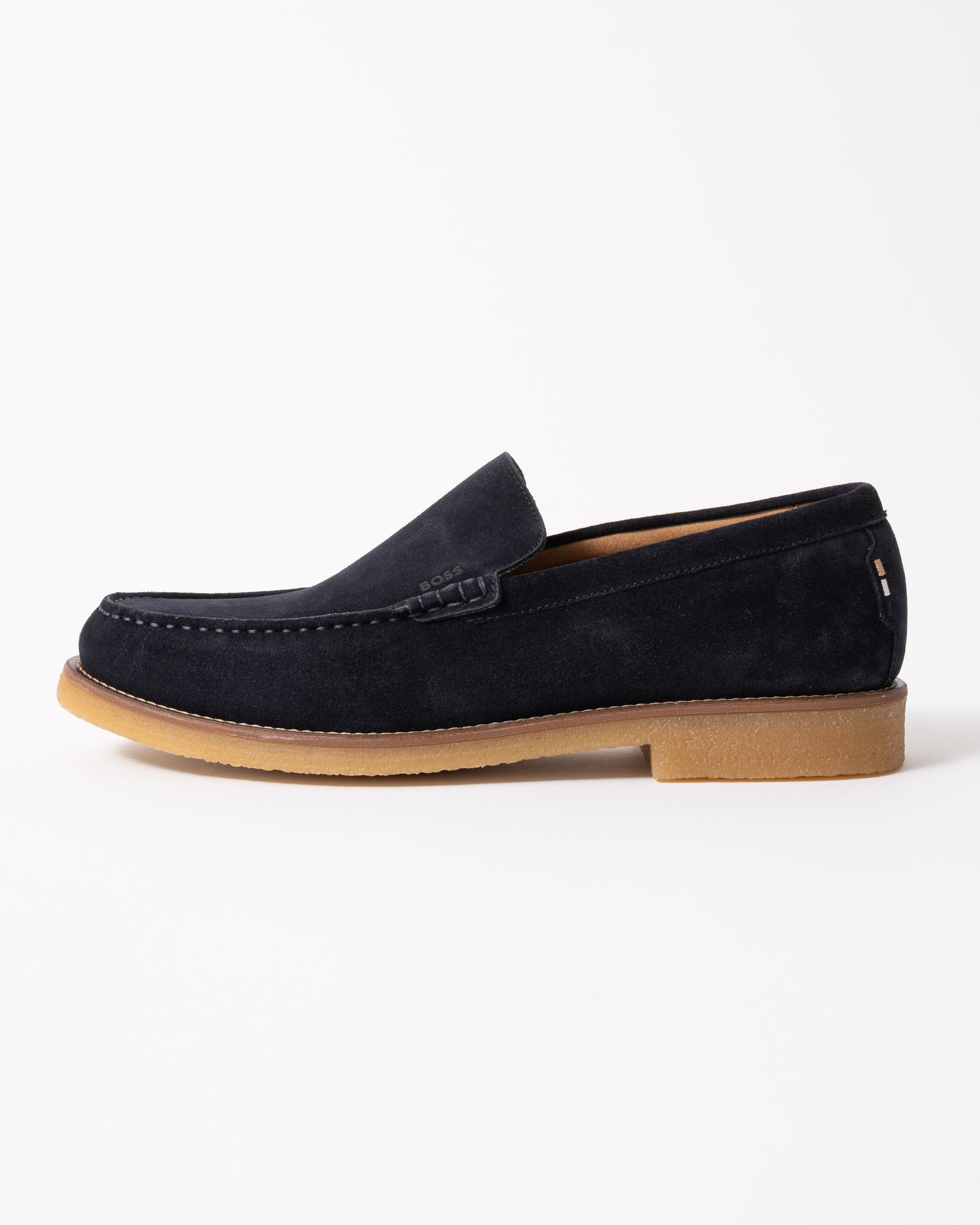 side studio shot of BOSS Orange Kope Mocc sdd Mens Shoes in Dark Blue 401
