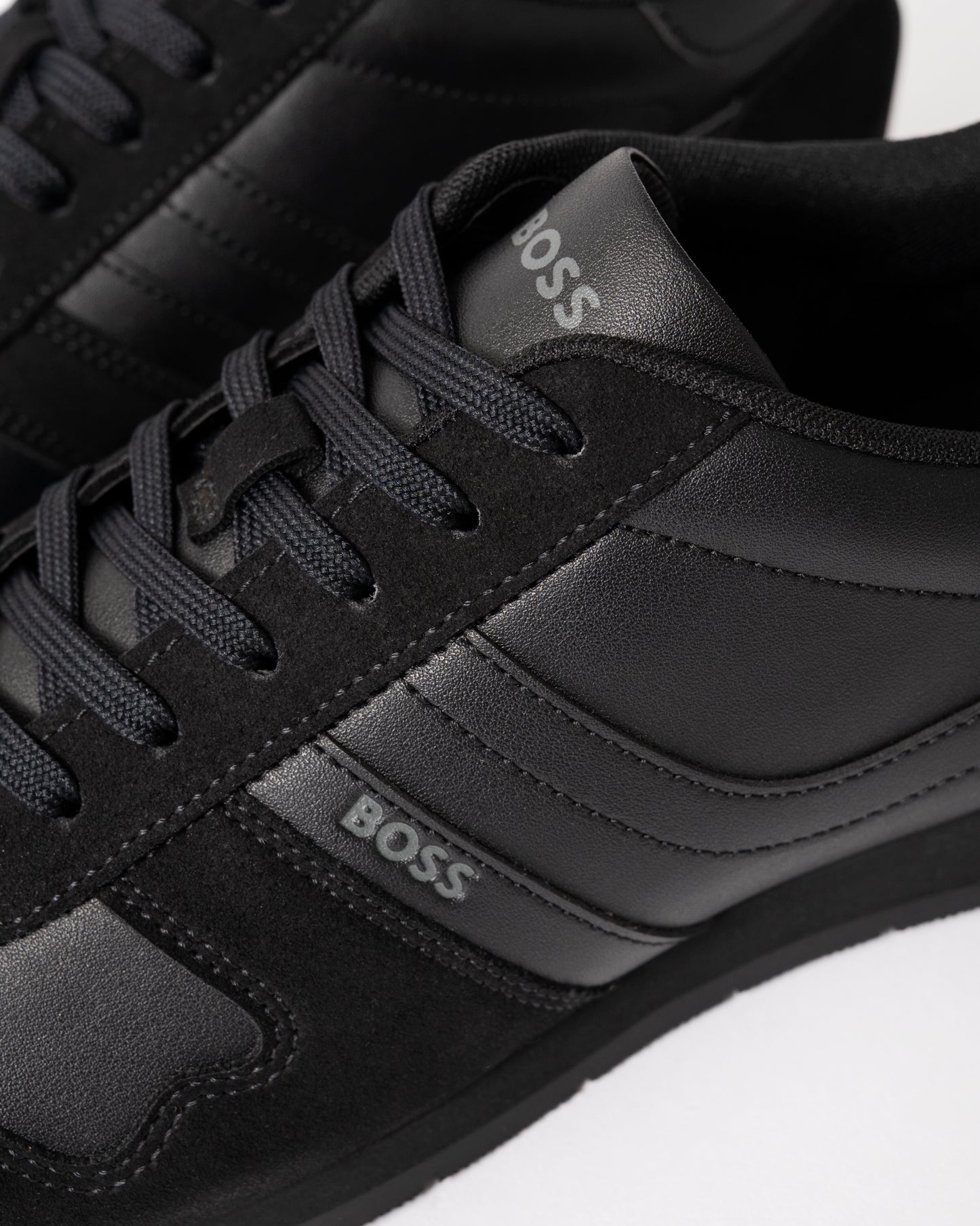 close up view of BOSS Orange Levon Runn pumi Mens Trainers in Black 005