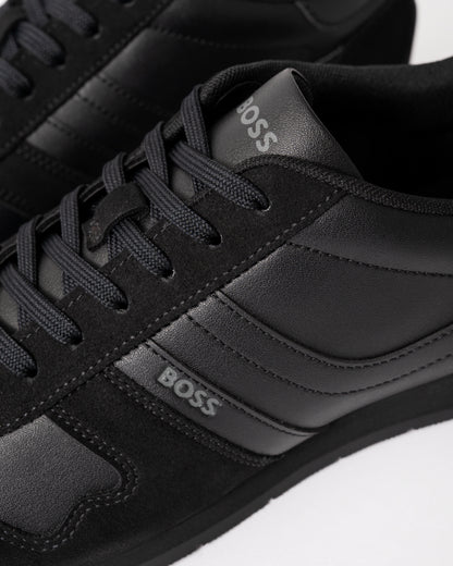 close up view of BOSS Orange Levon Runn pumi Mens Trainers in Black 005
