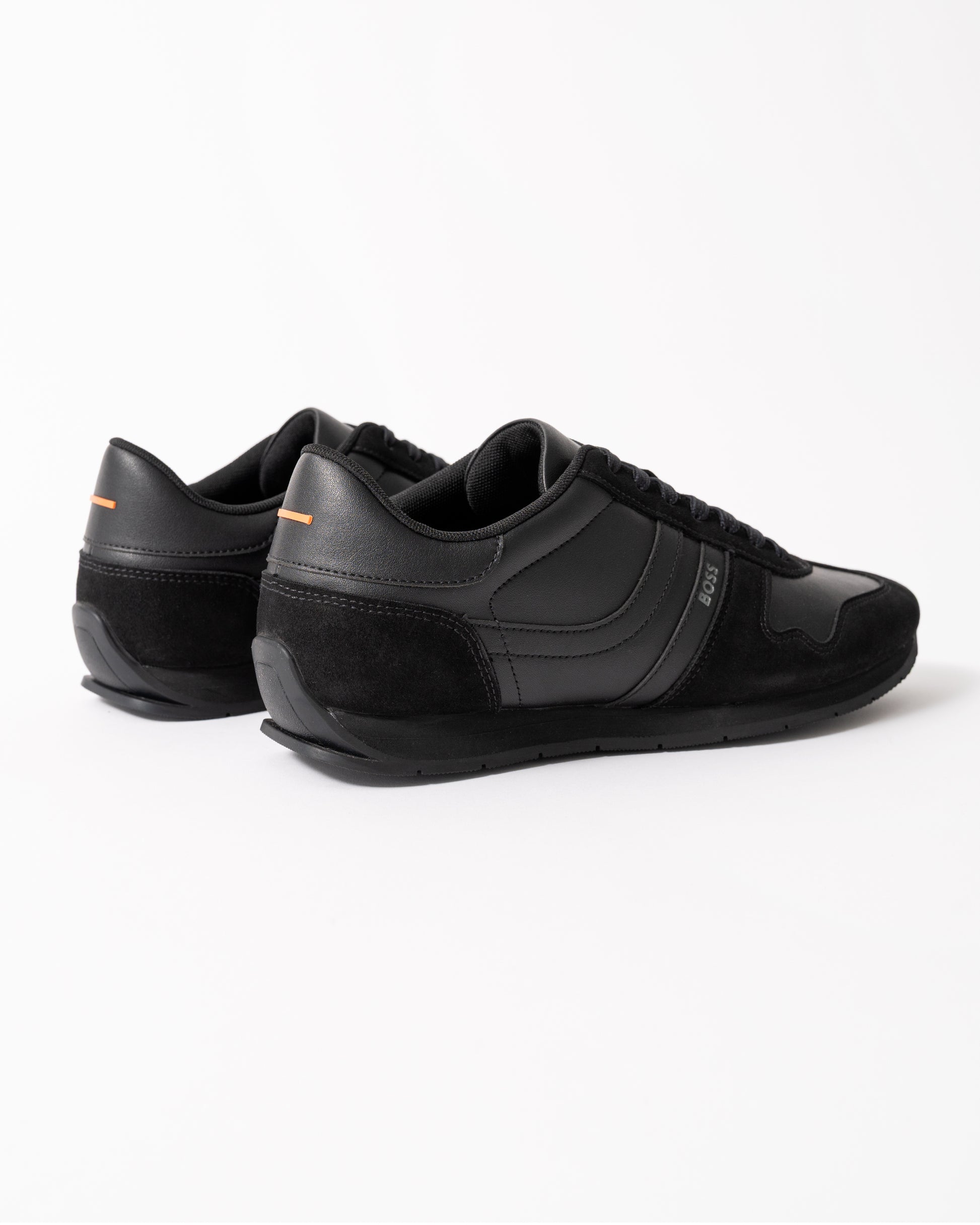 back view of BOSS Orange Levon Runn pumi Mens Trainers in Black 005