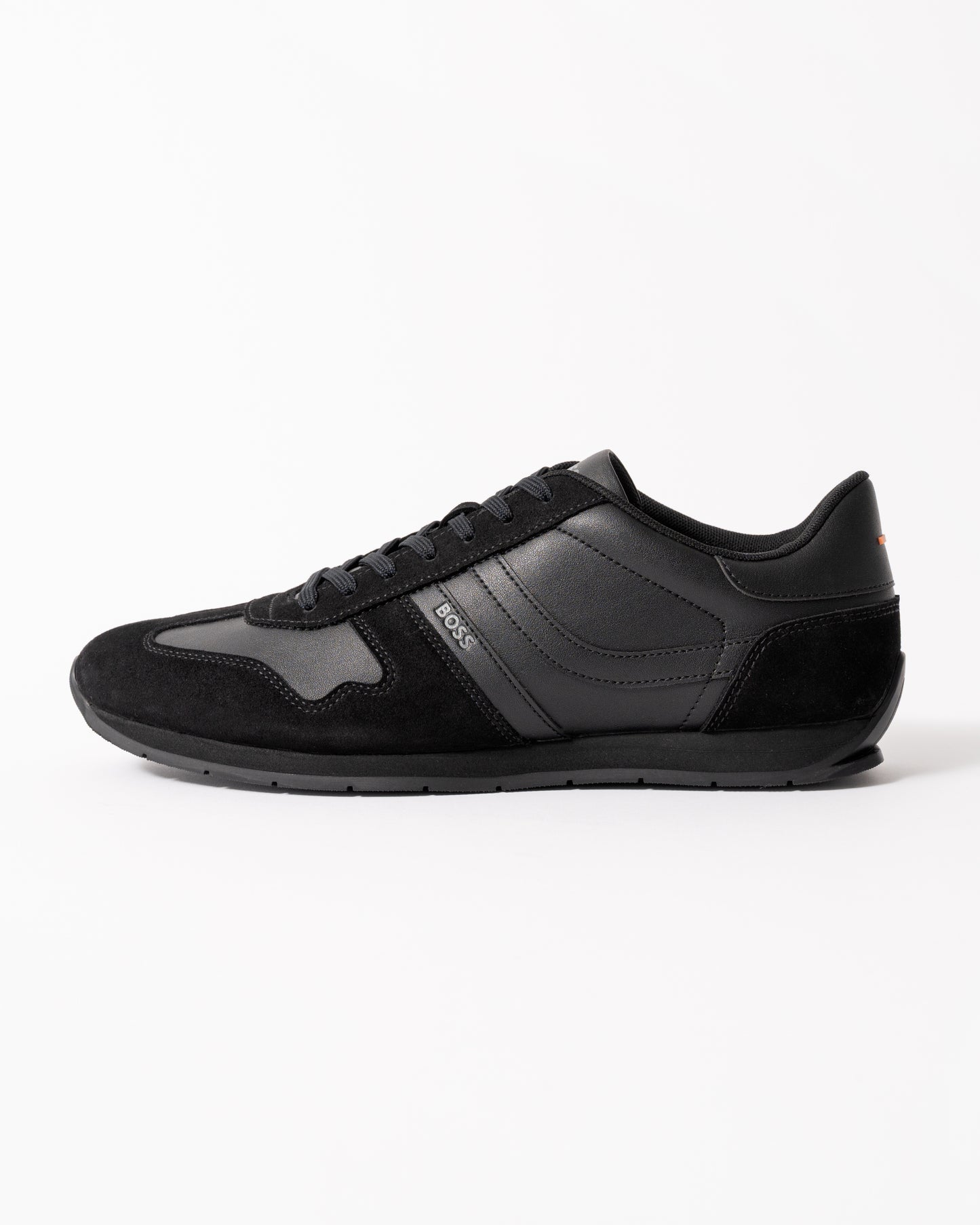 side view of BOSS Orange Levon Runn pumi Mens Trainers in Black 005