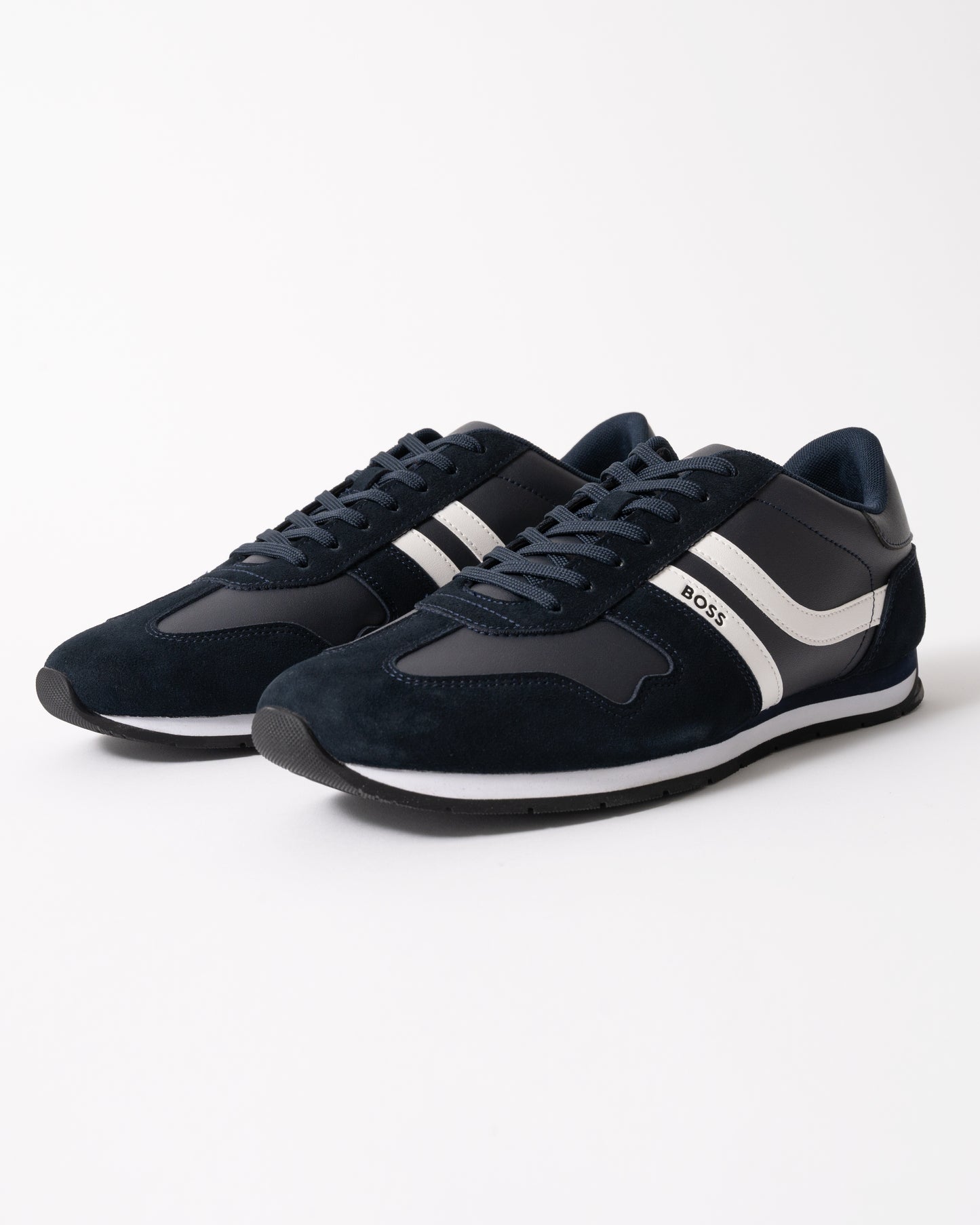 studio shot of BOSS Orange Levon Runn pumi Mens Trainers in Dark Blue 401