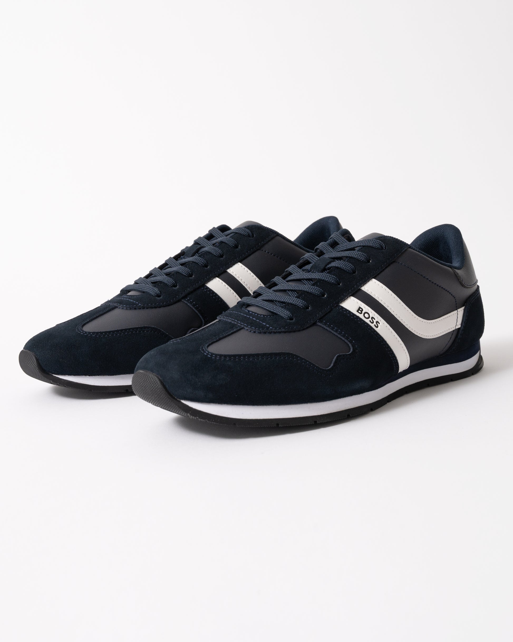 studio shot of BOSS Orange Levon Runn pumi Mens Trainers in Dark Blue 401