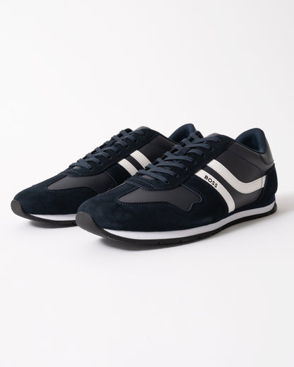 studio shot of BOSS Orange Levon Runn pumi Mens Trainers in Dark Blue 401