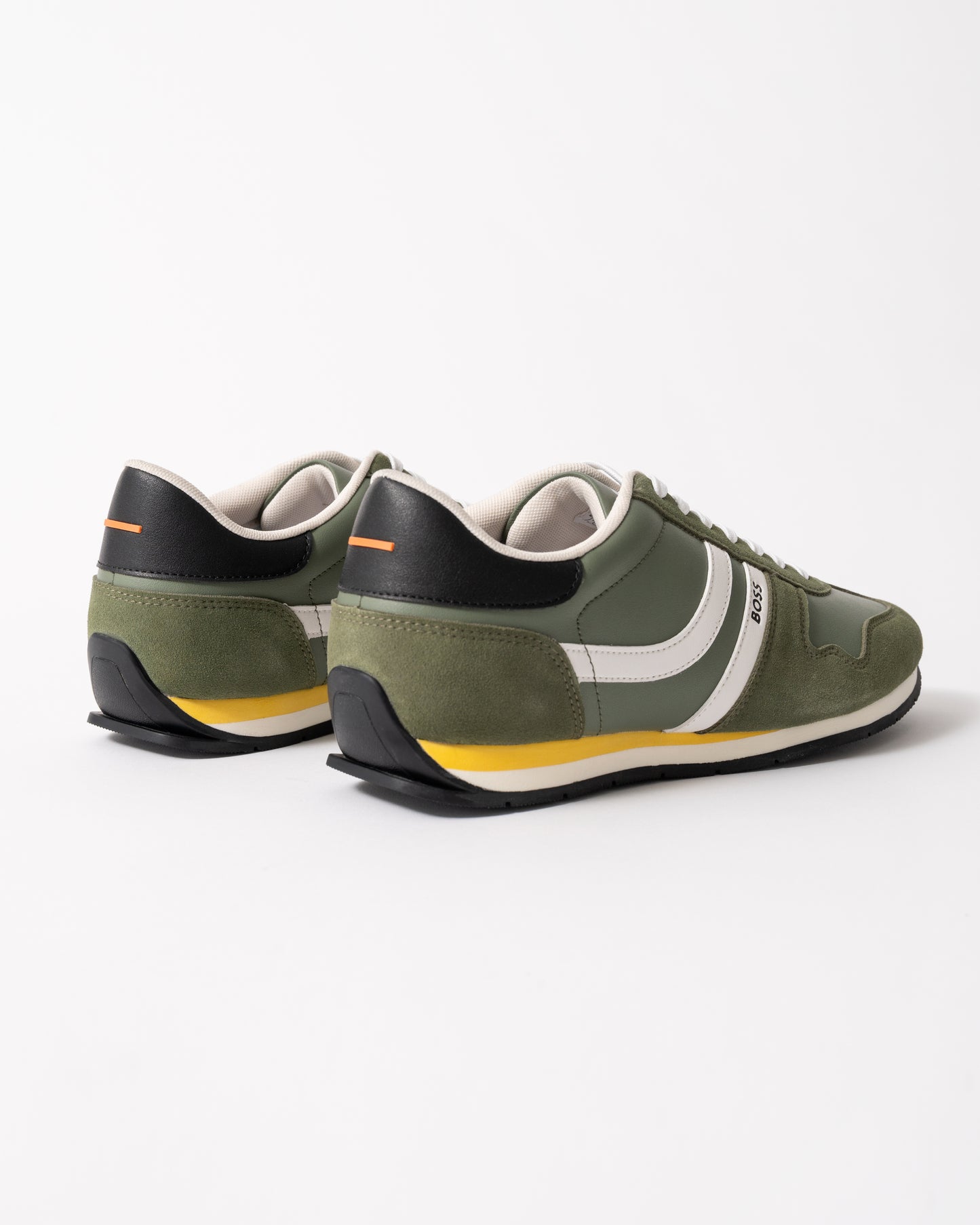 back view of BOSS Orange Levon Runn pumi Mens Trainers in Dark Green 307