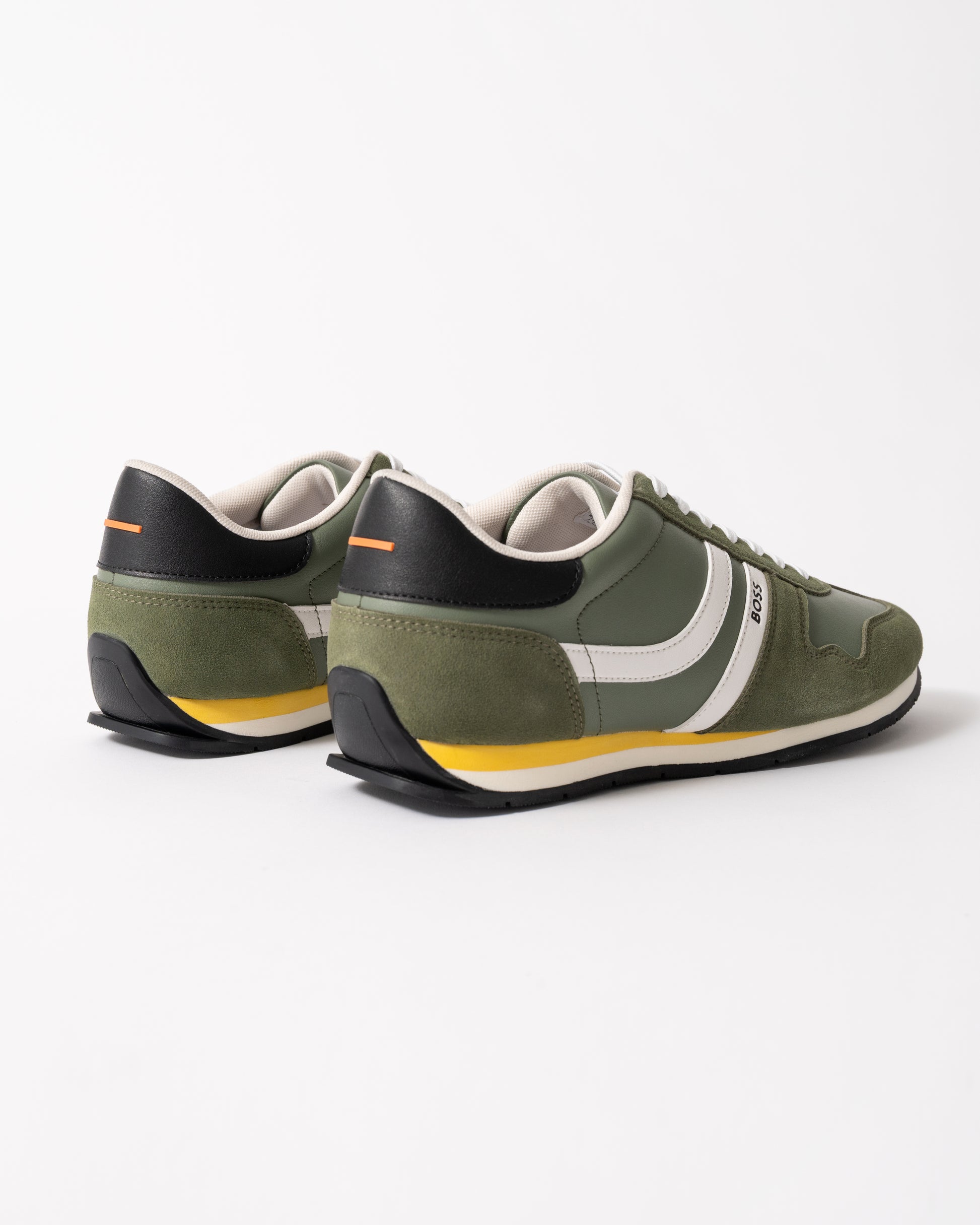 back view of BOSS Orange Levon Runn pumi Mens Trainers in Dark Green 307