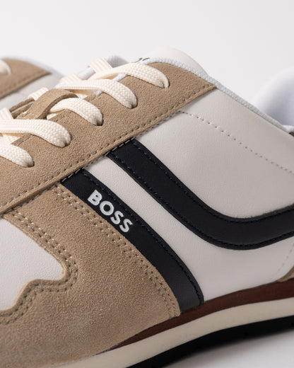 close up view of BOSS Orange Levon Runn pumi Mens Trainers in Open White 124
