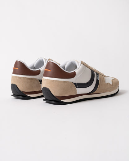 back view of BOSS Orange Levon Runn pumi Mens Trainers in Open White 124
