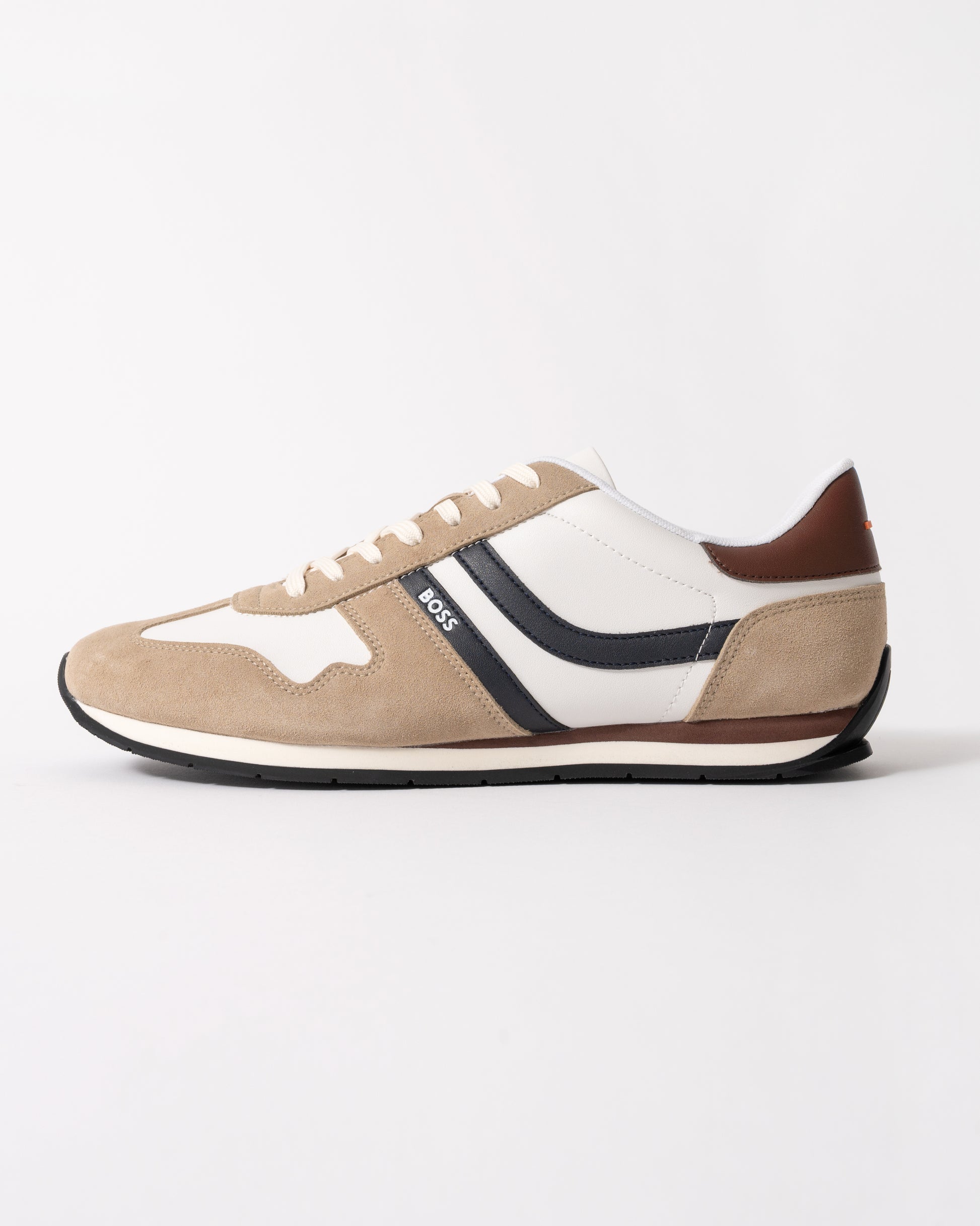 side view of BOSS Orange Levon Runn pumi Mens Trainers in Open White 124