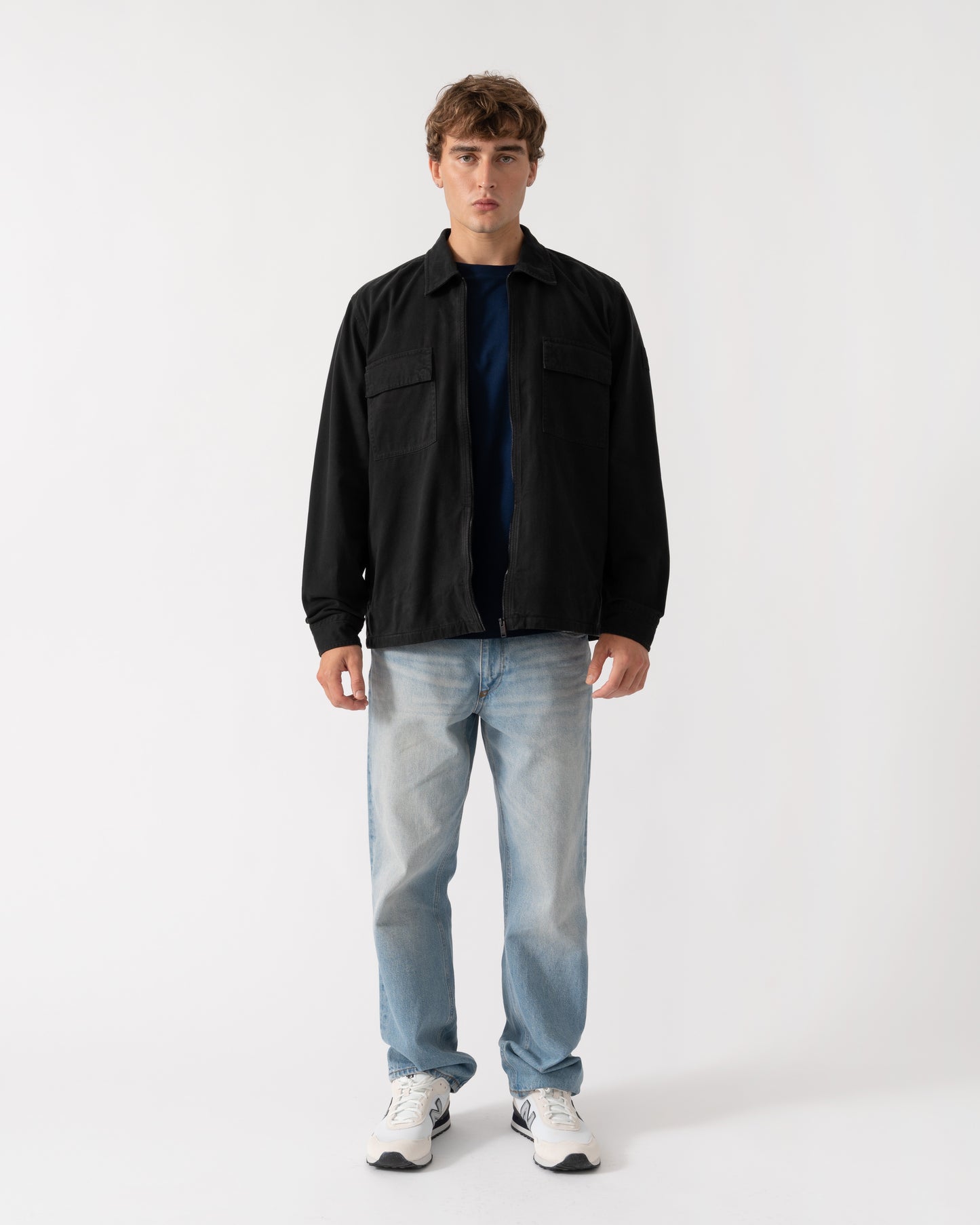 Outfit shot of BOSS Orange Lorum 1 Mens Zip Overshirt - Black 001