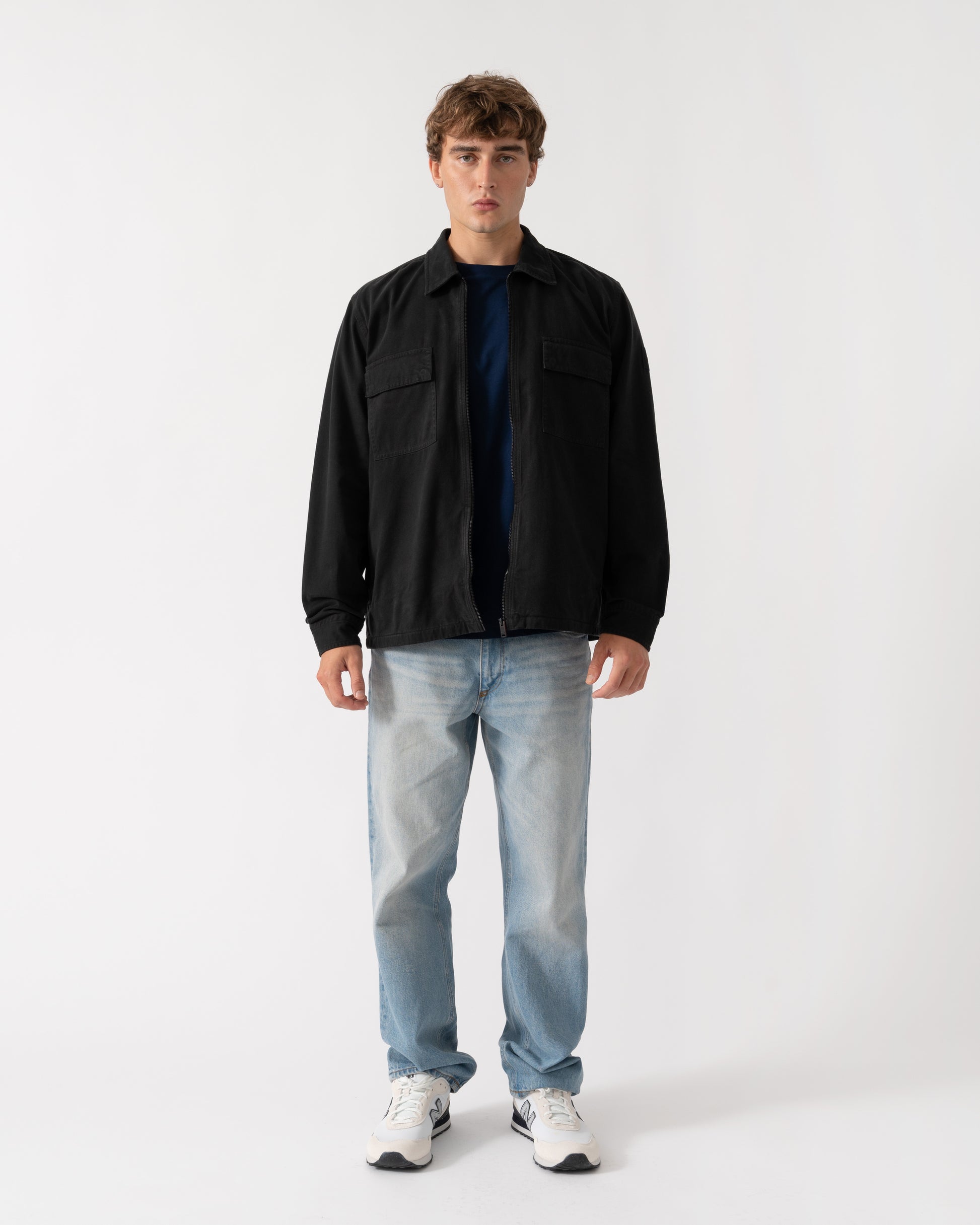 Outfit shot of BOSS Orange Lorum 1 Mens Zip Overshirt - Black 001