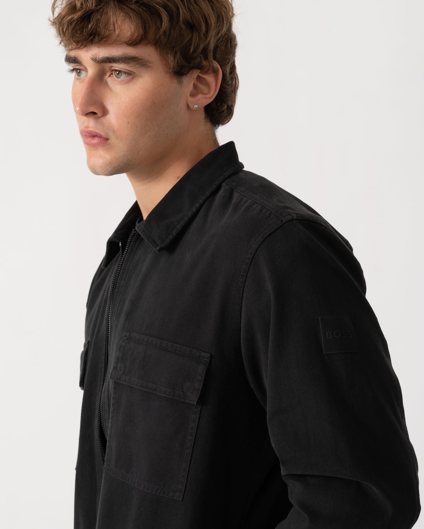 Detail of BOSS Orange Lorum 1 Mens Zip Overshirt - Black 001