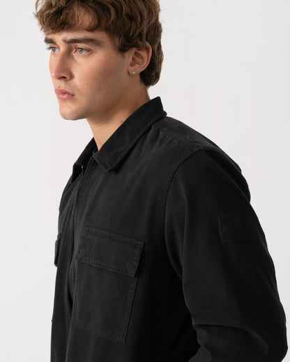 Detail of BOSS Orange Lorum 1 Mens Zip Overshirt - Black 001