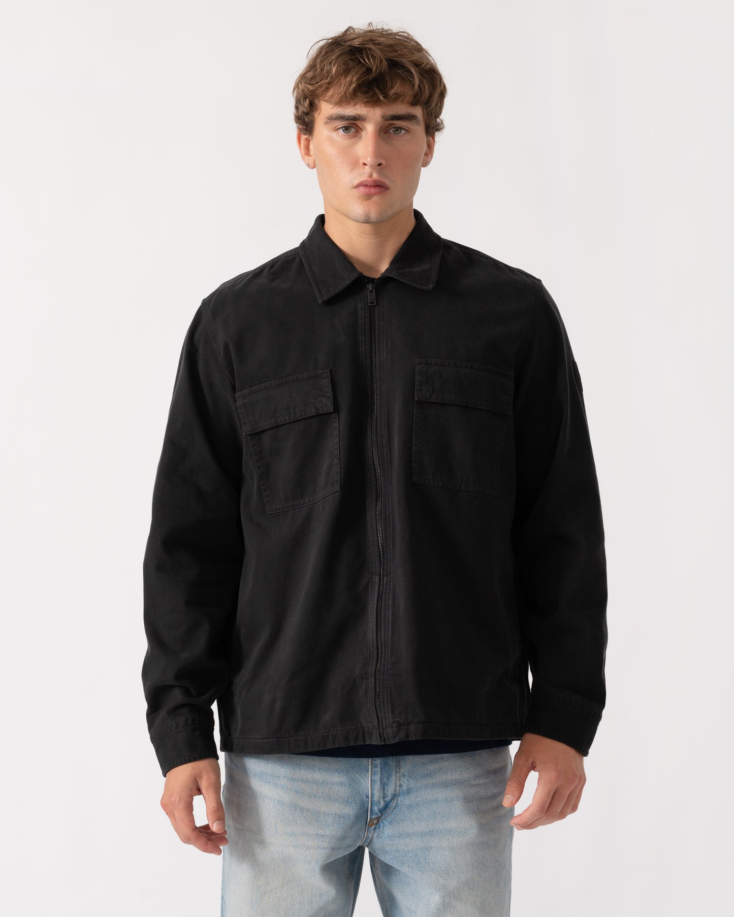 Front of BOSS Orange Lorum 1 Mens Zip Overshirt - Black 001