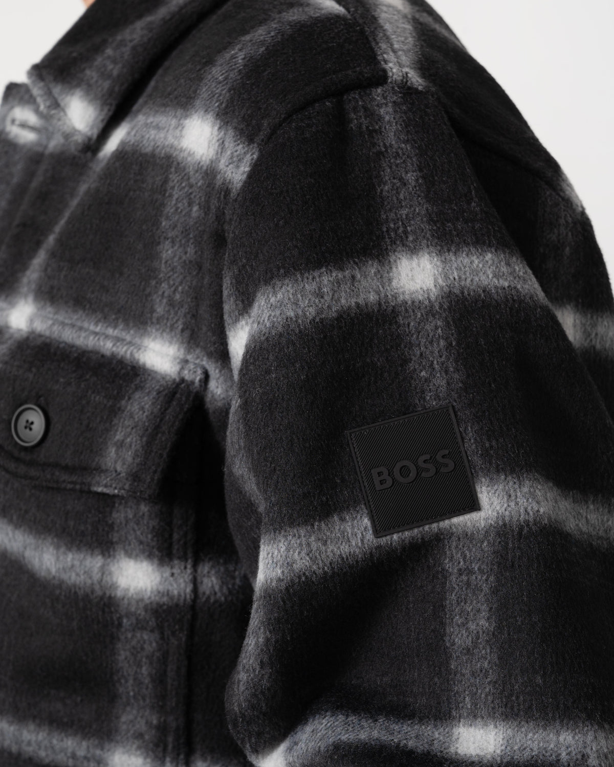 Close up on the BOSS Orange Losky Mens Long Sleeve Check Shirt - Black 001