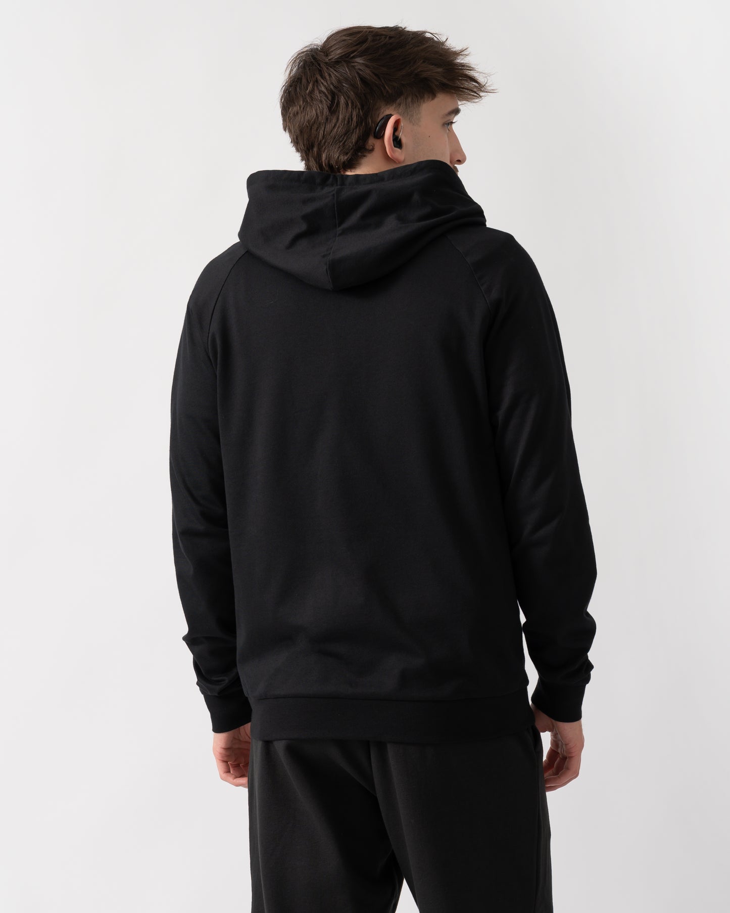 back shot of a model wearing a BOSS Orange Mens Authentic Zip Up Loungewear Hoodie in Black 004