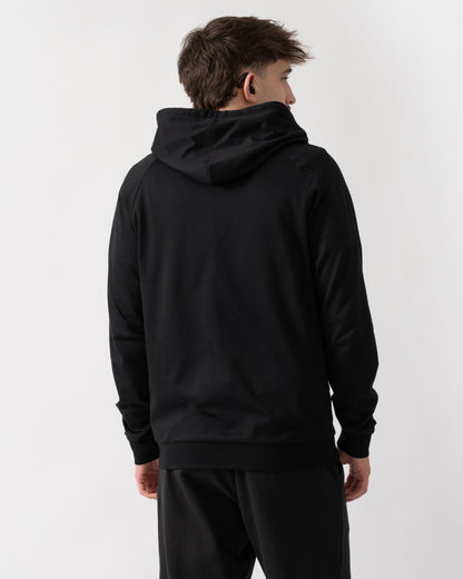 back shot of a model wearing a BOSS Orange Mens Authentic Zip Up Loungewear Hoodie in Black 004