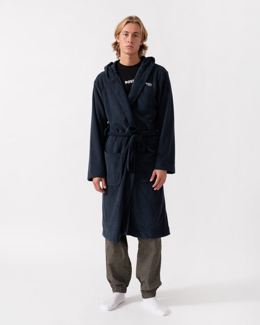 Front of the BOSS Orange Mens Cotton Terry Robe - Dark Blue 403