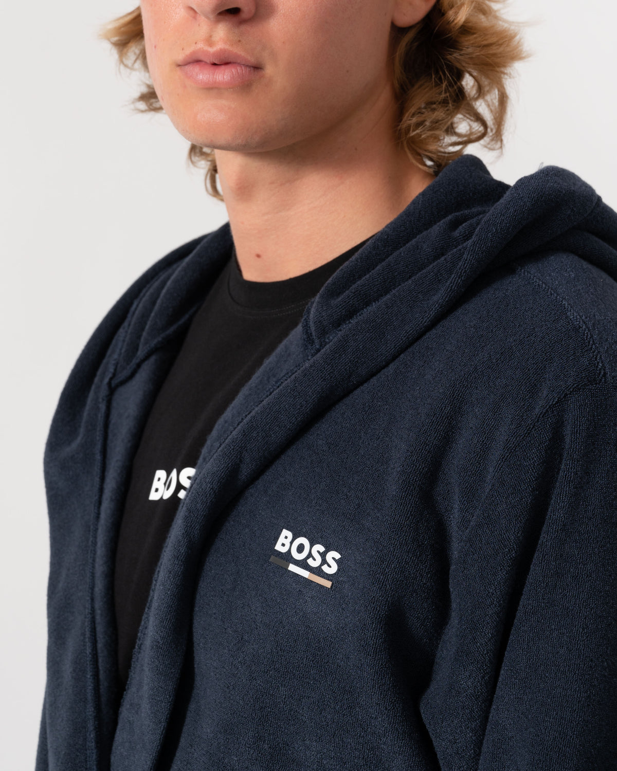 Logo on the BOSS Orange Mens Cotton Terry Robe - Dark Blue 403