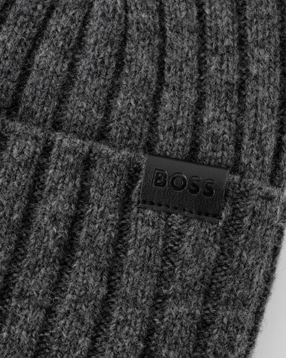 Logo on the BOSS Orange Mens Fino Beanie Hat - Medium Grey 030