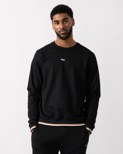 Model wearing a BOSS Orange Mens Iconic Loungewear Sweatshirt in Black