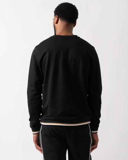 Back shot of a Model wearing a BOSS Orange Mens Iconic Loungewear Sweatshirt in Black