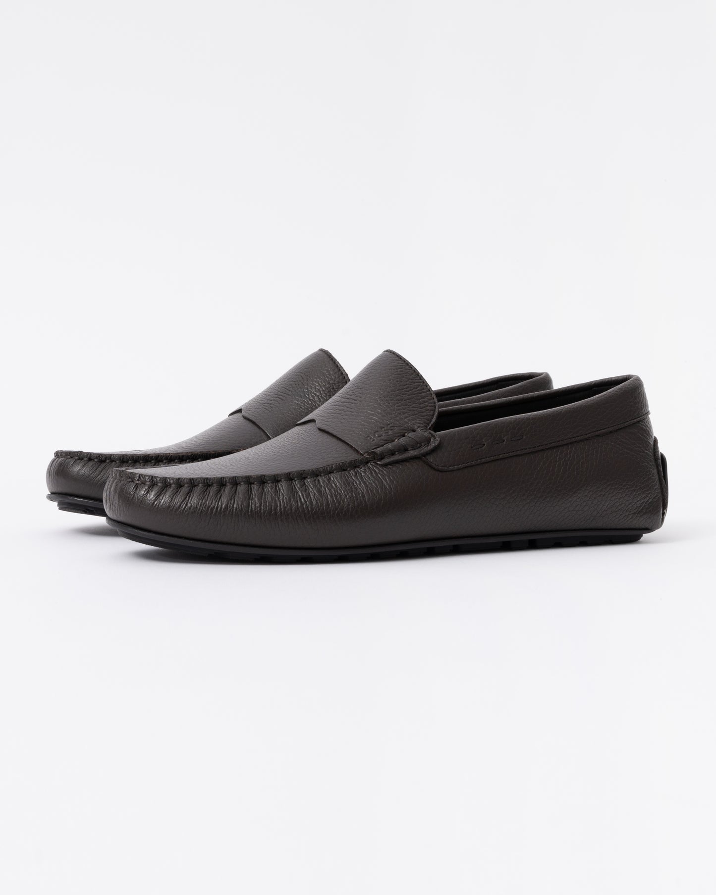 BOSS Orange Noel Mens Tumbled-Leather Loafers with Driver Sole  - Dark Brown 201