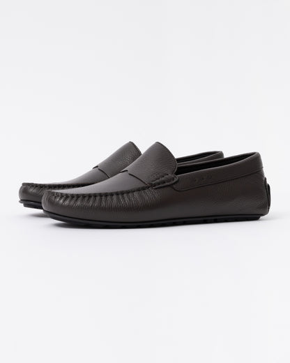 BOSS Orange Noel Mens Tumbled-Leather Loafers with Driver Sole  - Dark Brown 201