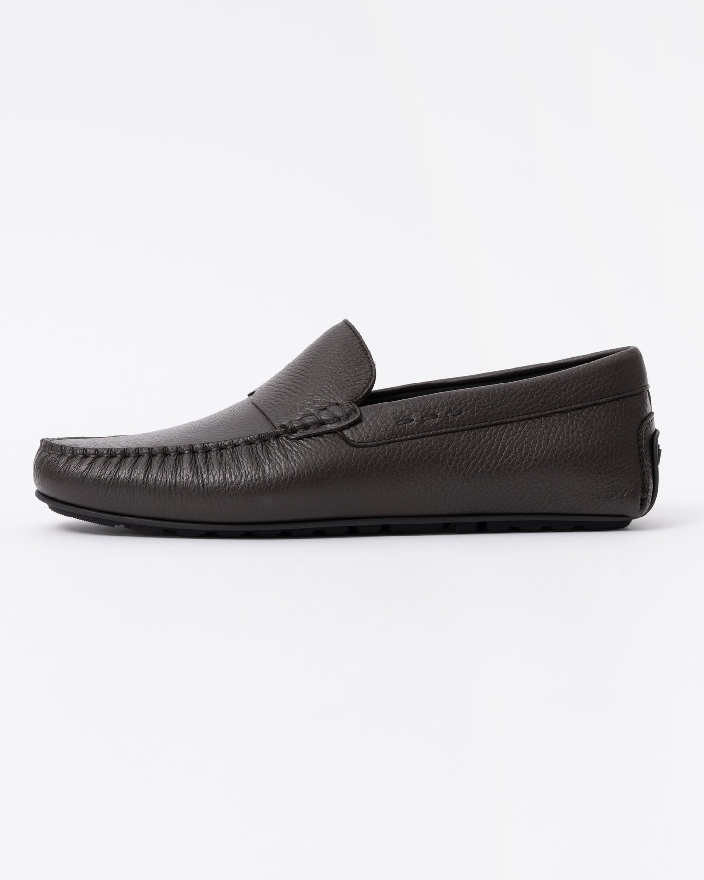 BOSS Orange Noel Mens Tumbled-Leather Loafers with Driver Sole  - Dark Brown 201