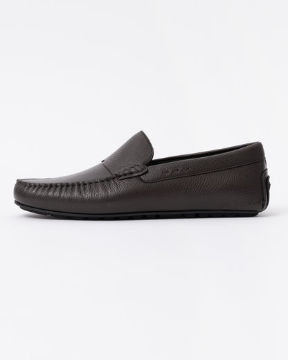 BOSS Orange Noel Mens Tumbled-Leather Loafers with Driver Sole  - Dark Brown 201