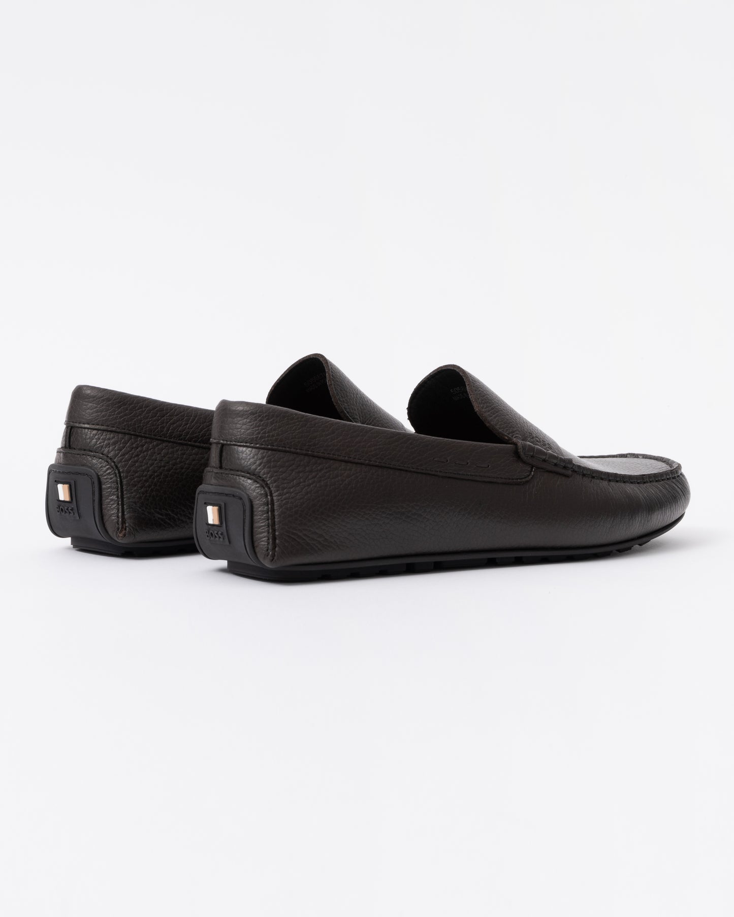 BOSS Orange Noel Mens Tumbled-Leather Loafers with Driver Sole  - Dark Brown 201