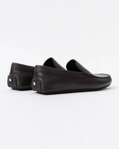 BOSS Orange Noel Mens Tumbled-Leather Loafers with Driver Sole  - Dark Brown 201