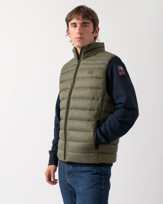 model wearing a BOSS Orange Odeno 2 Mens Gilet in Bright Green 325