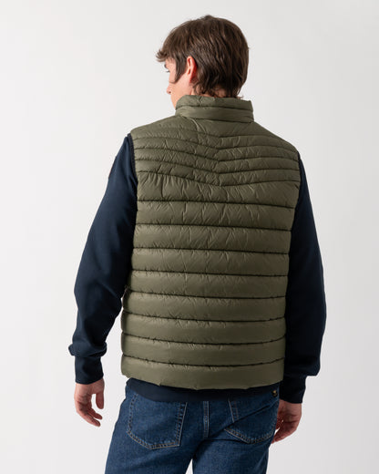 back shot of a model wearing a BOSS Orange Odeno 2 Mens Gilet in Bright Green 325