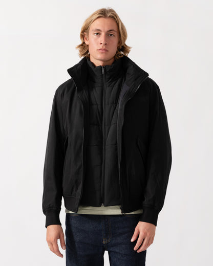 Front of the BOSS Orange Ojens 3-in-1 Bomber Jacket - Black 001