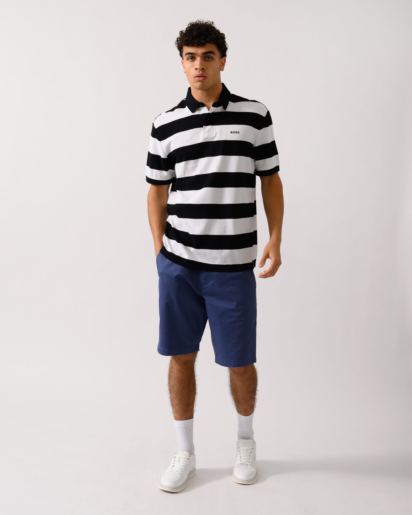 BOSS Orange Pales Stripe Mens Relaxed-Fit Cotton Piqué Polo Shirt with Horizontal Stripes