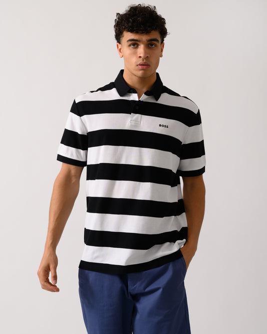 BOSS Orange Pales Stripe Mens Relaxed-Fit Cotton Piqué Polo Shirt with Horizontal Stripes