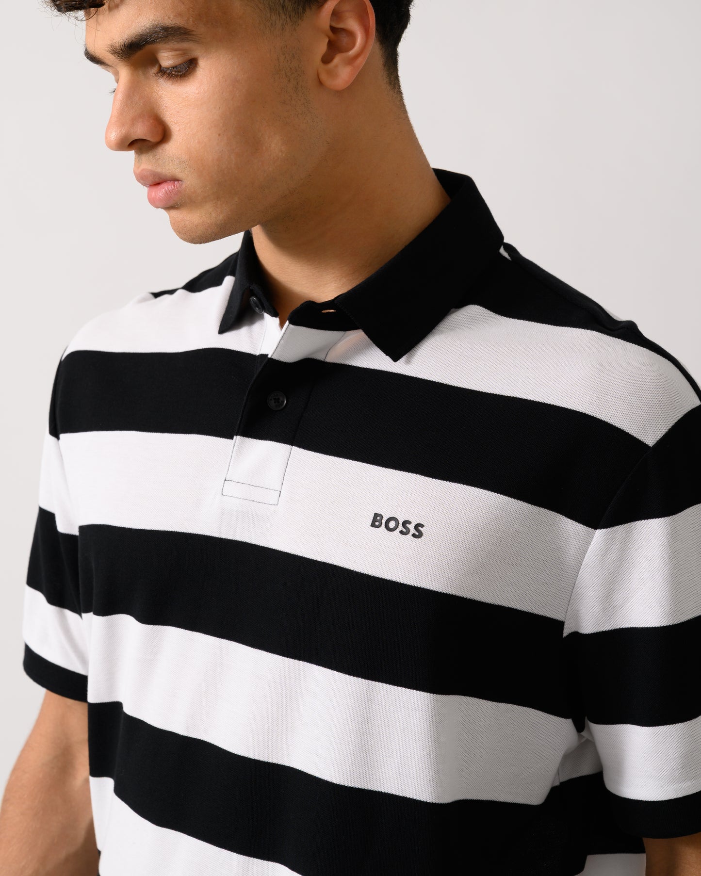 BOSS Orange Pales Stripe Mens Relaxed-Fit Cotton Piqué Polo Shirt with Horizontal Stripes