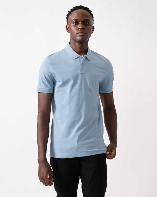 BOSS Orange Passenger Mens Stretch-Cotton Slim-Fit Polo Shirt with Logo Patch - Light/Pastel Blue 451