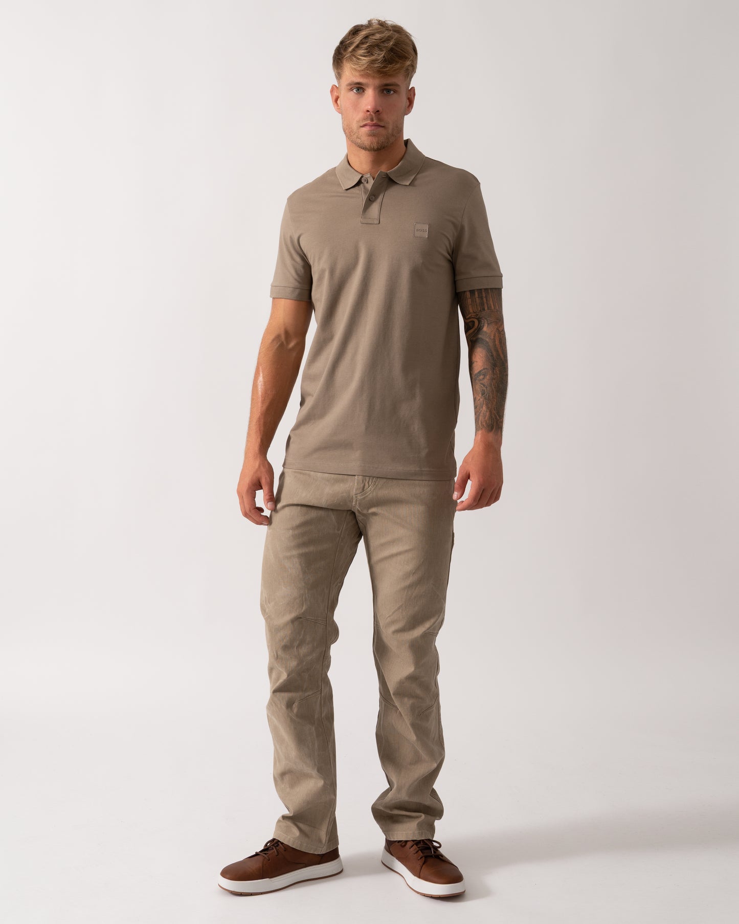 BOSS Orange Passenger Mens Stretch-Cotton Slim-Fit Polo Shirt with Logo Patch - Open Green 346