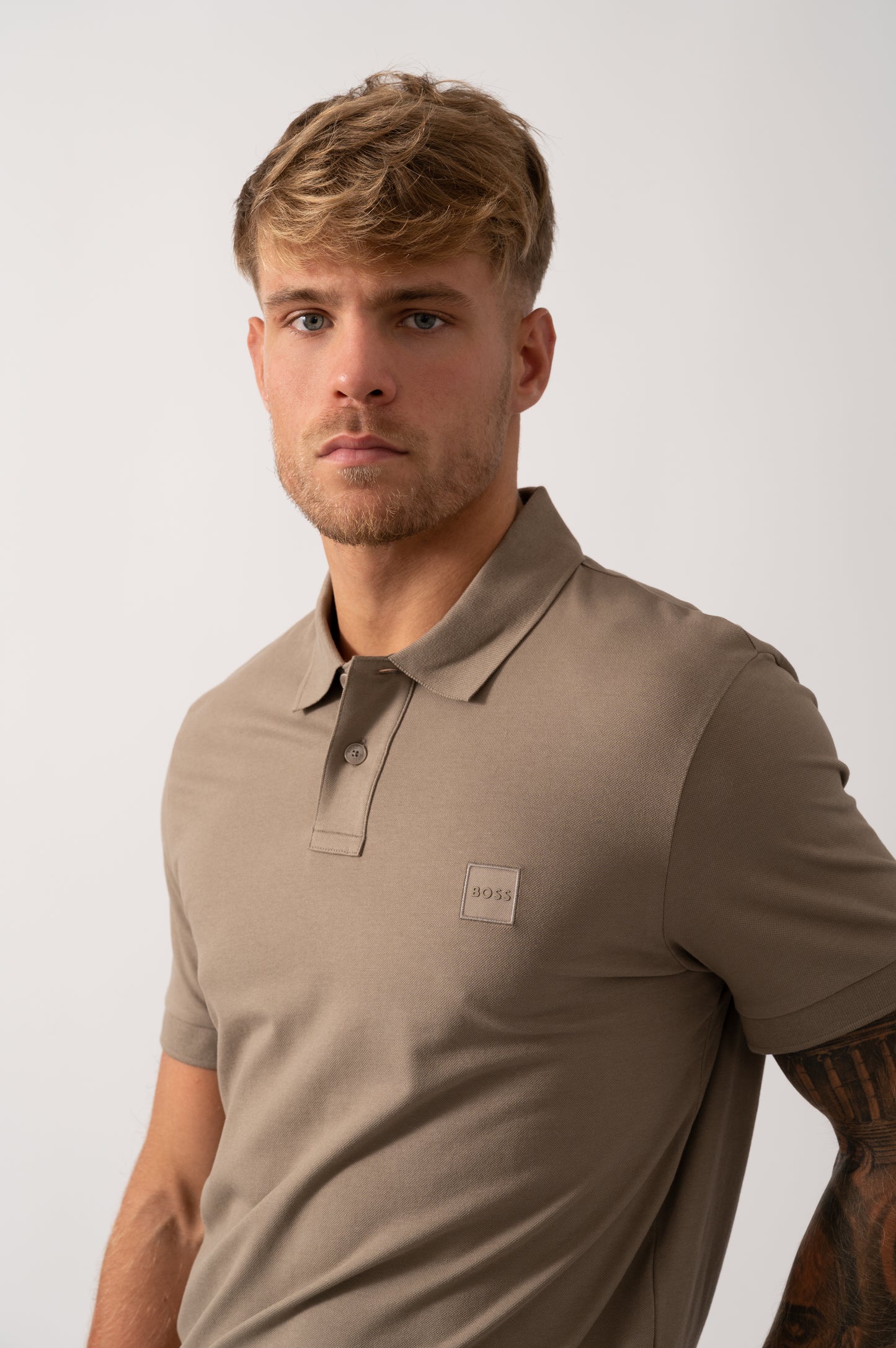 BOSS Orange Passenger Mens Stretch-Cotton Slim-Fit Polo Shirt with Logo Patch - Open Green 346