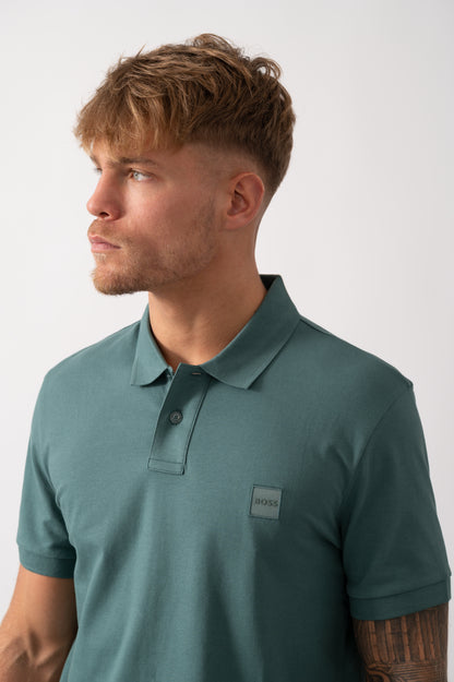 BOSS Orange Passenger Mens Stretch-Cotton Slim-Fit Polo Shirt with Logo Patch - Open Green 369 - CHO - Designer Mens Short Sleeve Polo Shirts