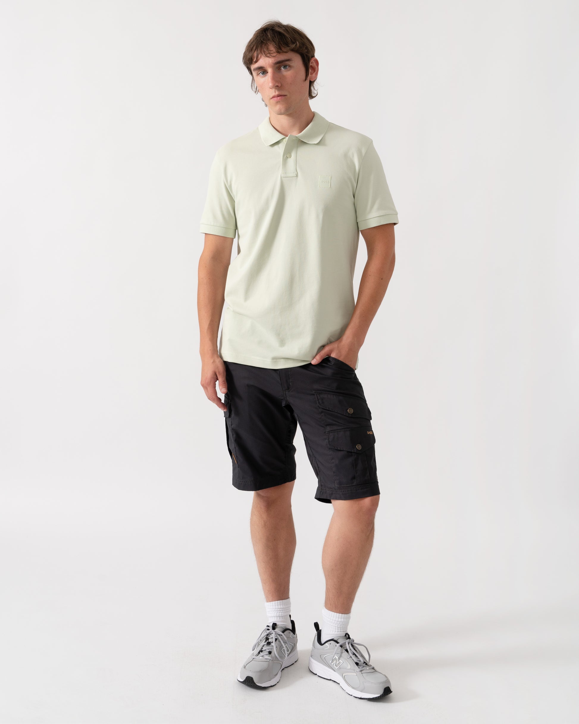 BOSS Orange Passenger Mens Stretch-Cotton Slim-Fit Polo Shirt with Logo Patch - Open Green 384