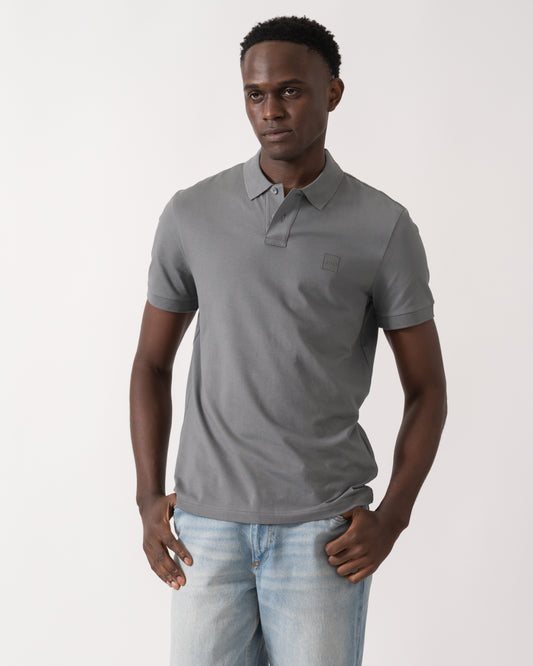 BOSS Orange Passenger Mens Stretch-Cotton Slim-Fit Polo Shirt with Logo Patch - Open Grey 062