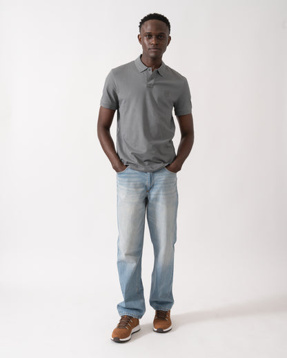 BOSS Orange Passenger Mens Stretch-Cotton Slim-Fit Polo Shirt with Logo Patch - Open Grey 062