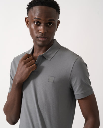BOSS Orange Passenger Mens Stretch-Cotton Slim-Fit Polo Shirt with Logo Patch - Open Grey 062