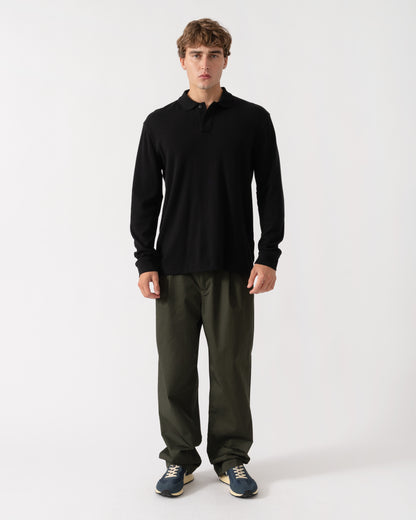 Outfit shot of BOSS Orange Petempestolong Mens Long Sleeve Polo Shirt - Black 001