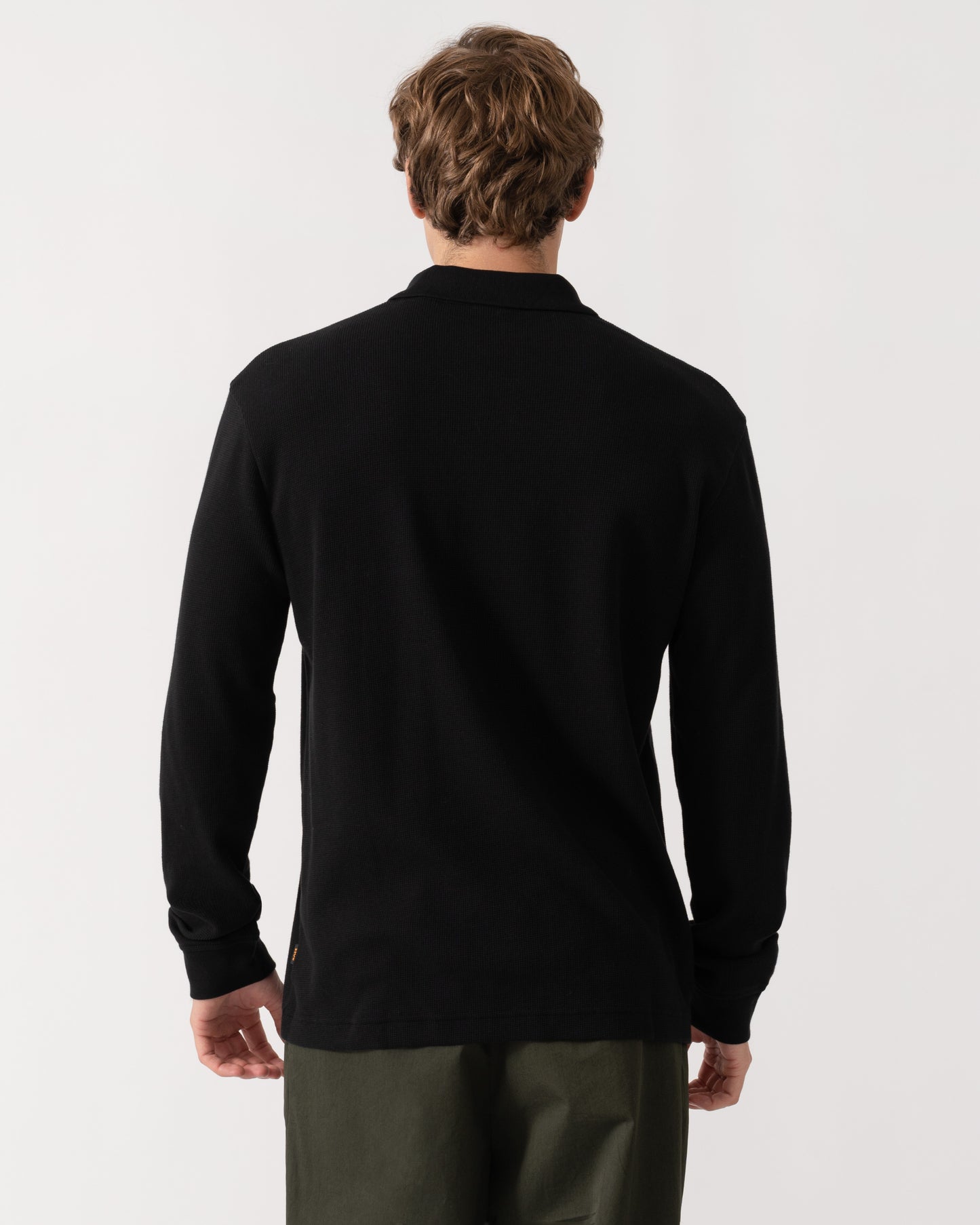 Back of BOSS Orange Petempestolong Mens Long Sleeve Polo Shirt - Black 001